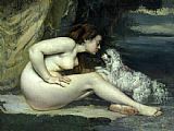 Gustave Courbet Nude woman with a dog painting
